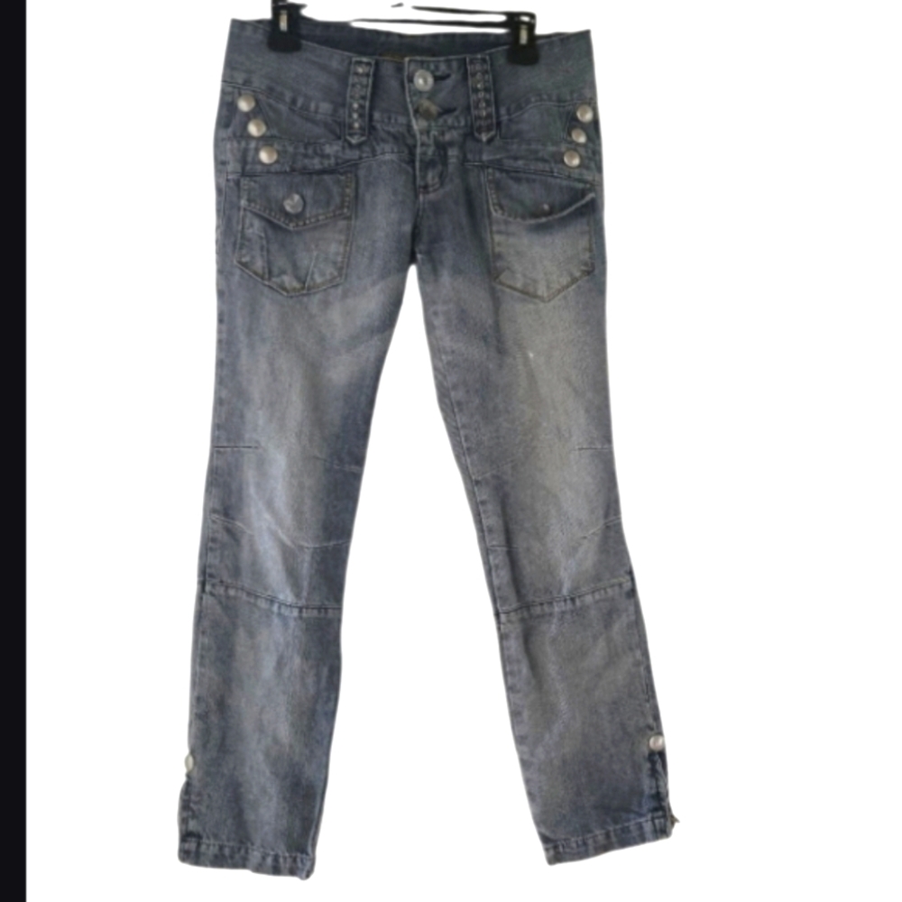 Vintage Y2K Jeans 8 Low Rise Denim Studded Embellished Brazilian Zip Pockets